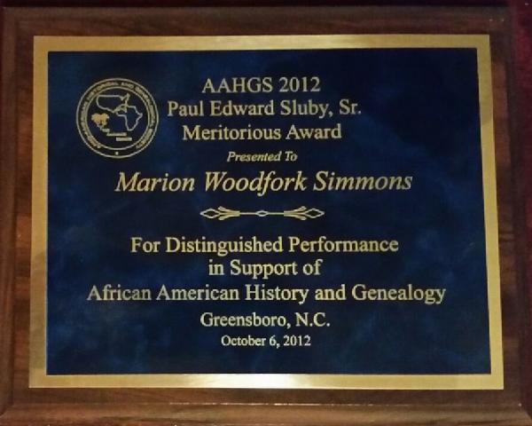 2012 - AAHGS Meritorious Award